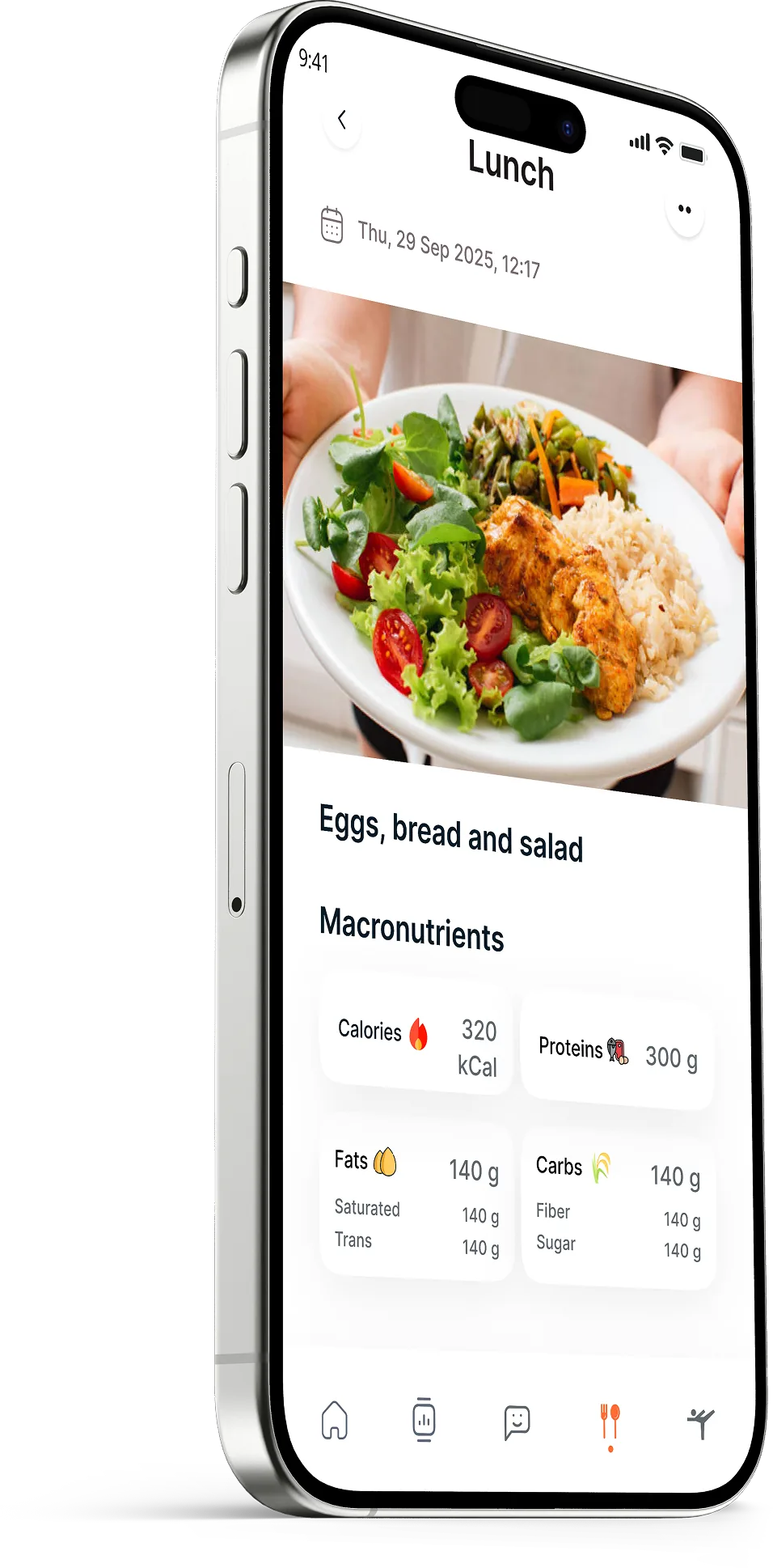 BioMe meal analysis showing macronutrients for a lunch
